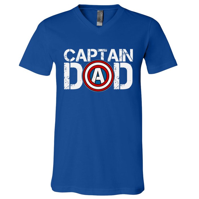 Captain Dad Super Hero Father's Day V-Neck T-Shirt