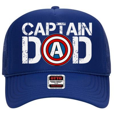 Captain Dad Super Hero Father's Day High Crown Mesh Back Trucker Hat