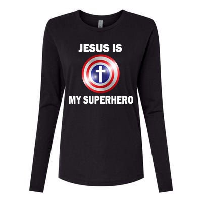 Captain Jesus Is My Superhero Cross Logo Womens Cotton Relaxed Long Sleeve T-Shirt