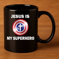 Captain Jesus Is My Superhero Cross Logo 11oz C Handle Ceramic Mug