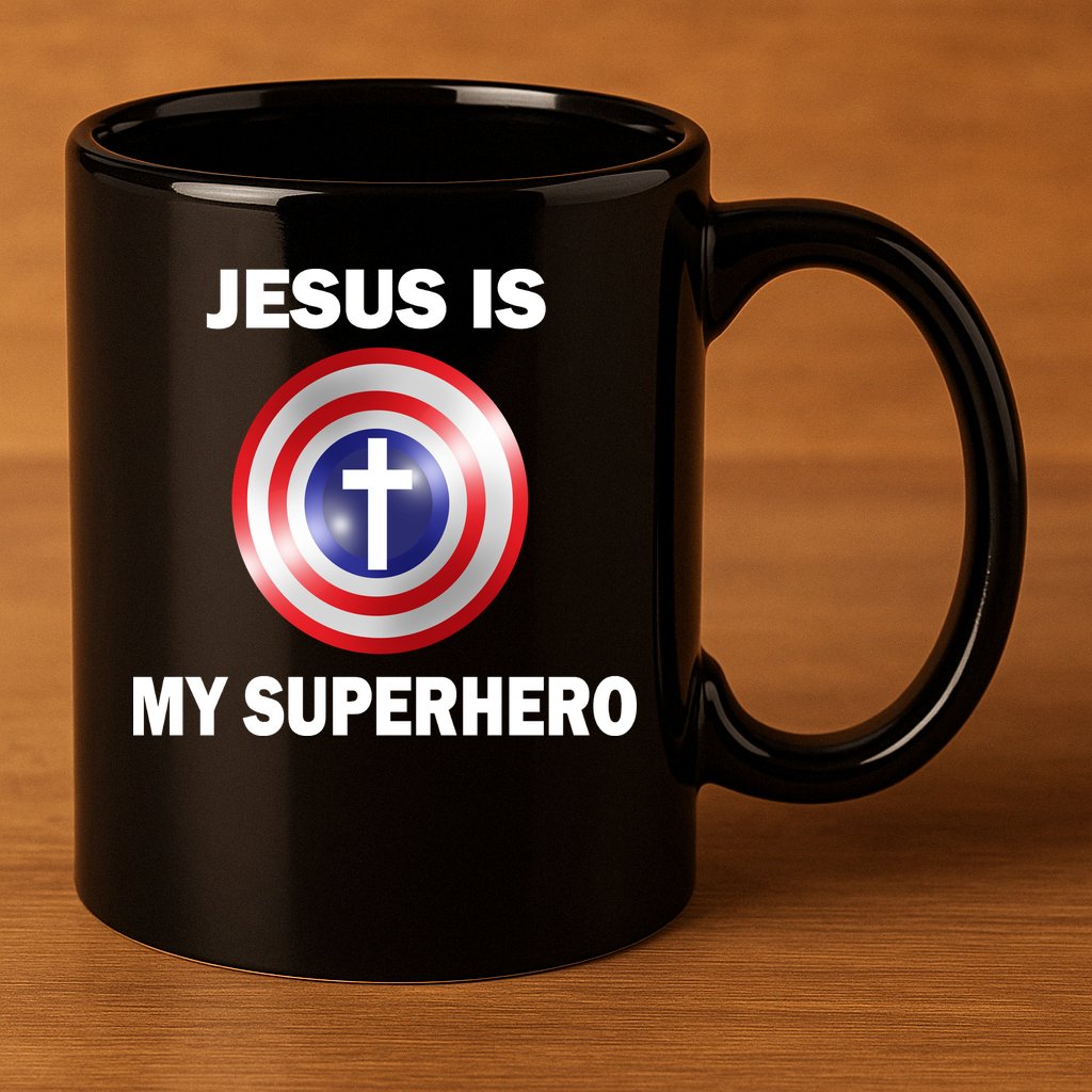 Captain Jesus Is My Superhero Cross Logo 11oz C Handle Ceramic Mug