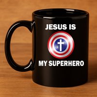 Captain Jesus Is My Superhero Cross Logo 11oz C Handle Ceramic Mug