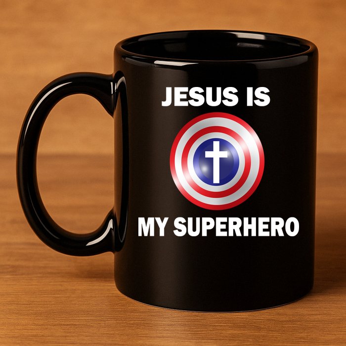 Captain Jesus Is My Superhero Cross Logo 11oz C Handle Ceramic Mug