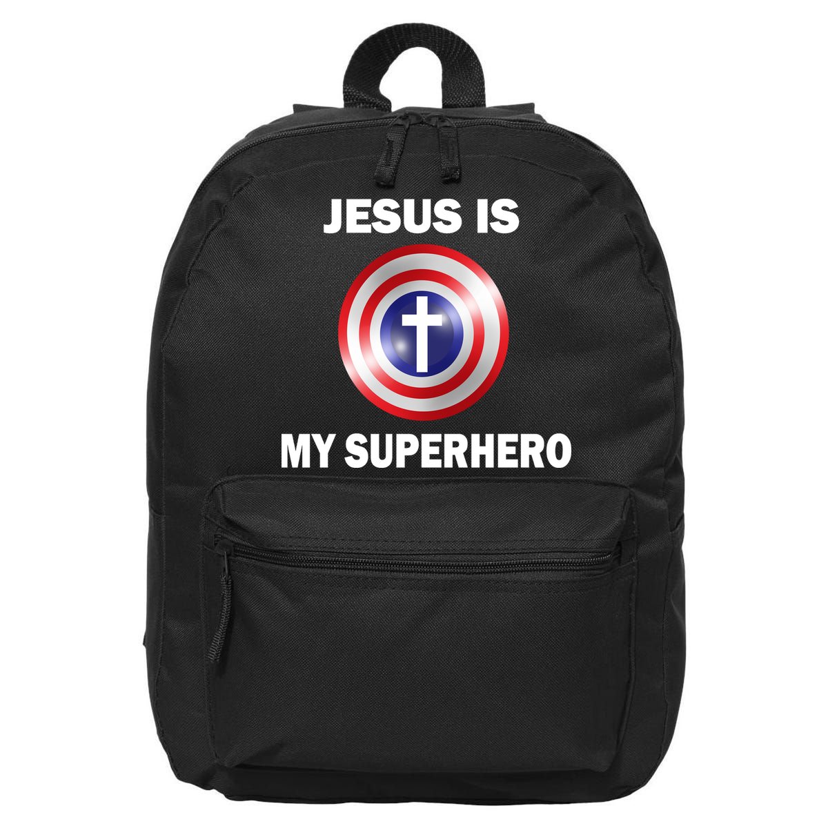 Captain Jesus Is My Superhero Cross Logo 16 in Basic Backpack
