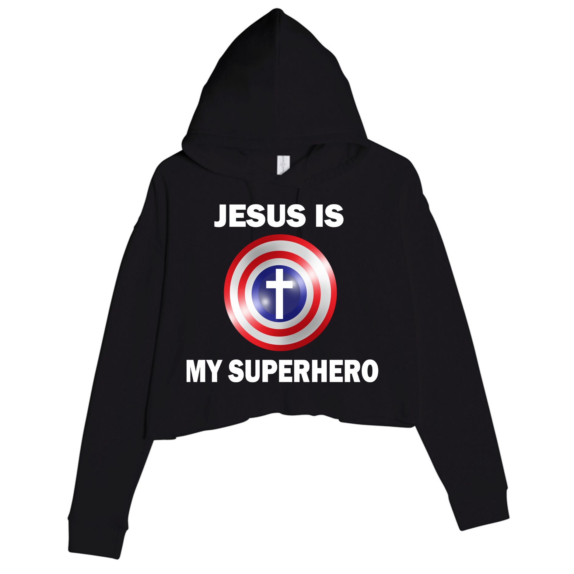 Captain Jesus Is My Superhero Cross Logo Crop Fleece Hoodie