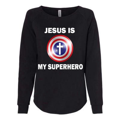 Captain Jesus Is My Superhero Cross Logo Womens California Wash Sweatshirt