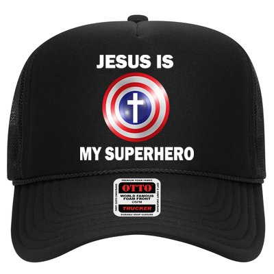 Captain Jesus Is My Superhero Cross Logo Trucker Hat
