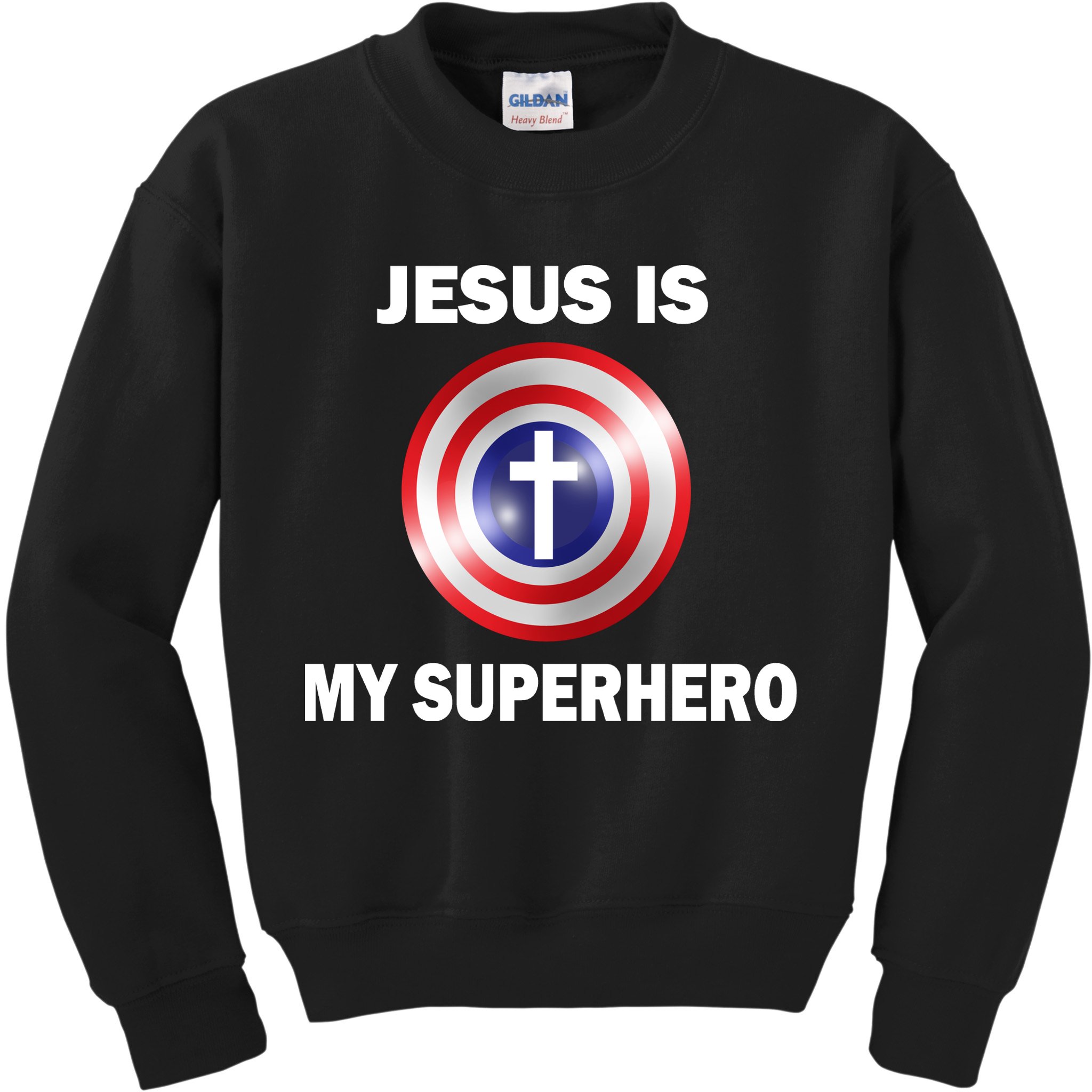 Captain Jesus Is My Superhero Cross Logo Kids Sweatshirt