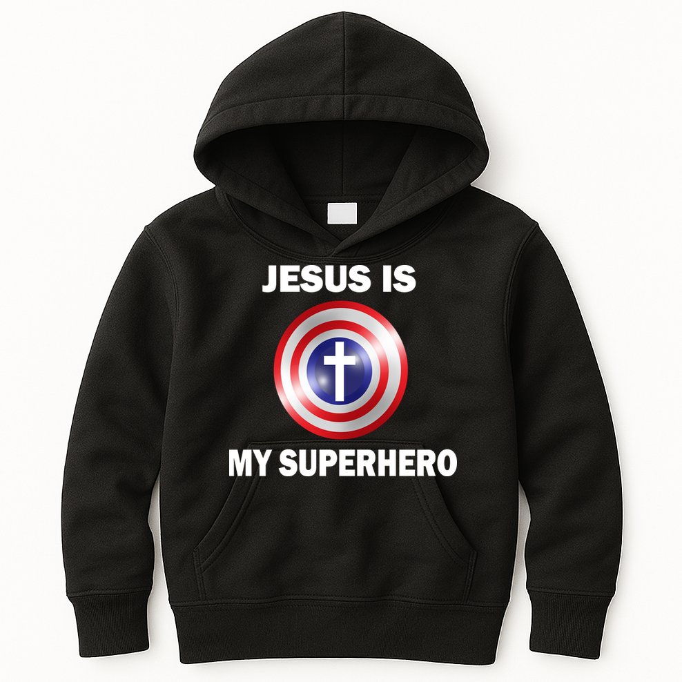 Captain Jesus Is My Superhero Cross Logo Kids Hoodie