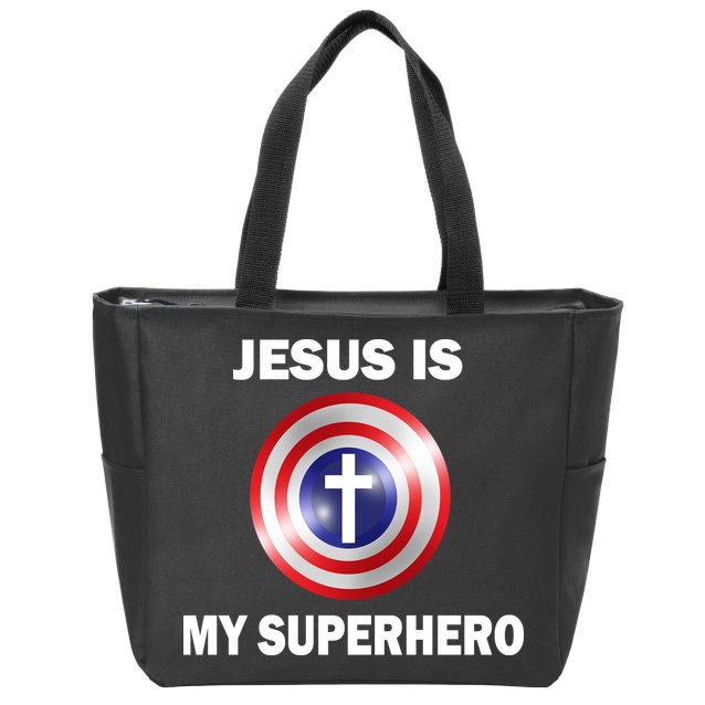 Captain Jesus Is My Superhero Cross Logo Zip Tote Bag