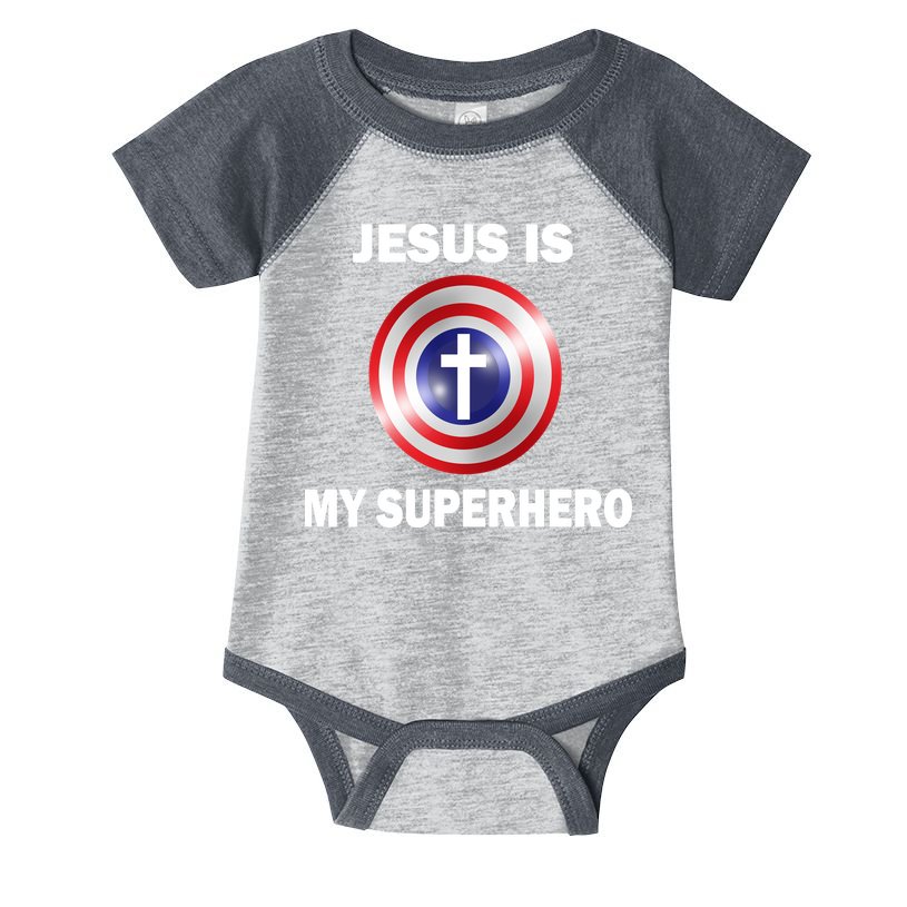 Captain Jesus Is My Superhero Cross Logo Infant Baby Jersey Bodysuit