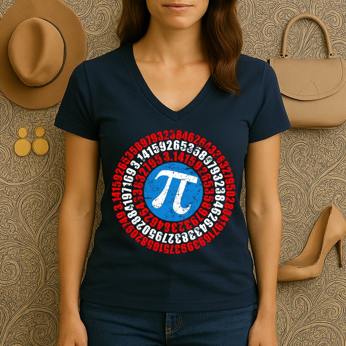 Captain Pi 3.14 Superhero Shield Women's V-Neck T-Shirt