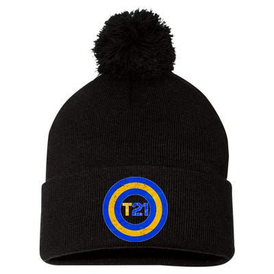 Captain T21 Shield - Down Syndrome Awareness Pom Pom 12in Knit Beanie