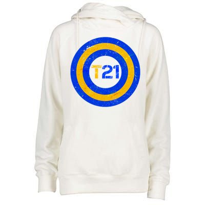 Captain T21 Shield - Down Syndrome Awareness Womens Funnel Neck Pullover Hood