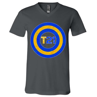 Captain T21 Shield - Down Syndrome Awareness V-Neck T-Shirt