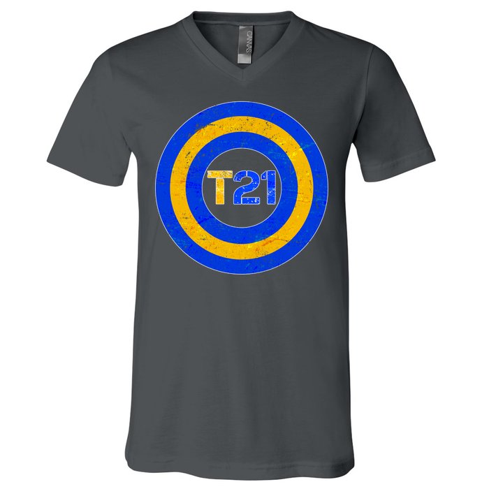 Captain T21 Shield - Down Syndrome Awareness V-Neck T-Shirt