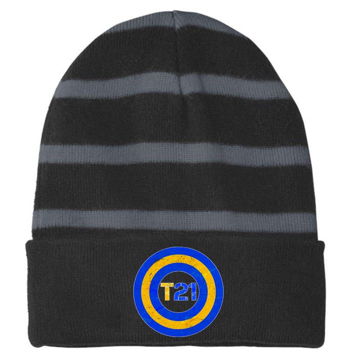 Captain T21 Shield - Down Syndrome Awareness Striped Beanie with Solid Band