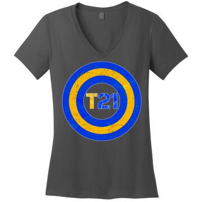 Captain T21 Shield - Down Syndrome Awareness Women's V-Neck T-Shirt