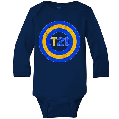 Captain T21 Shield - Down Syndrome Awareness Baby Long Sleeve Bodysuit