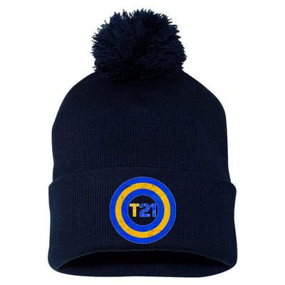 Captain T21 Shield - Down Syndrome Awareness Pom Pom 12in Knit Beanie