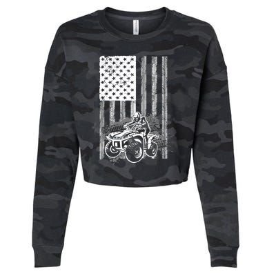 Cool ATV Quad Racing Squad USA Flag 4 Wheeler Cropped Pullover Crew