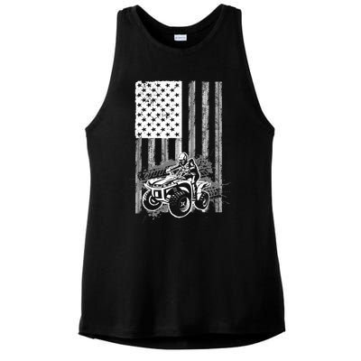 Cool ATV Quad Racing Squad USA Flag 4 Wheeler Ladies PosiCharge Tri-Blend Wicking Tank