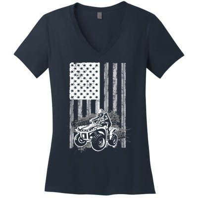 Cool ATV Quad Racing Squad USA Flag 4 Wheeler Women's V-Neck T-Shirt