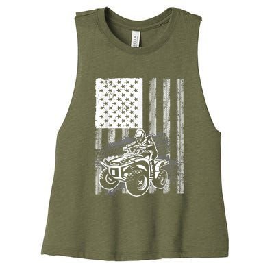 Cool ATV Quad Racing Squad USA Flag 4 Wheeler Women's Racerback Cropped Tank