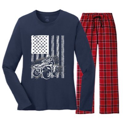 Cool ATV Quad Racing Squad USA Flag 4 Wheeler Women's Long Sleeve Flannel Pajama Set 