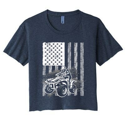 Cool ATV Quad Racing Squad USA Flag 4 Wheeler Women's Crop Top Tee