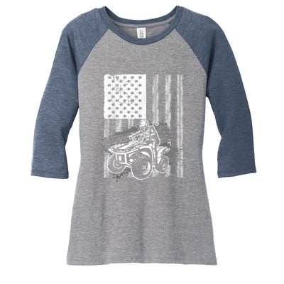 Cool ATV Quad Racing Squad USA Flag 4 Wheeler Women's Tri-Blend 3/4-Sleeve Raglan Shirt