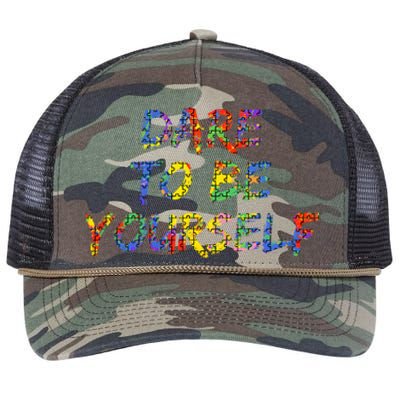 Colorful Autism Quote Gift Dare To Be Yourself Gift Retro Rope Trucker Hat Cap