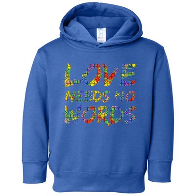 Colorful Autism Quote Puzzle Piece Gift Love Needs No Words Gift Toddler Hoodie