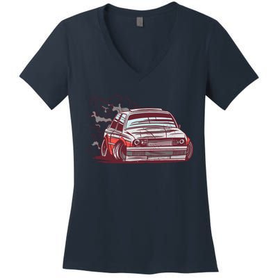 Car Motorsport Drifting Women's V-Neck T-Shirt