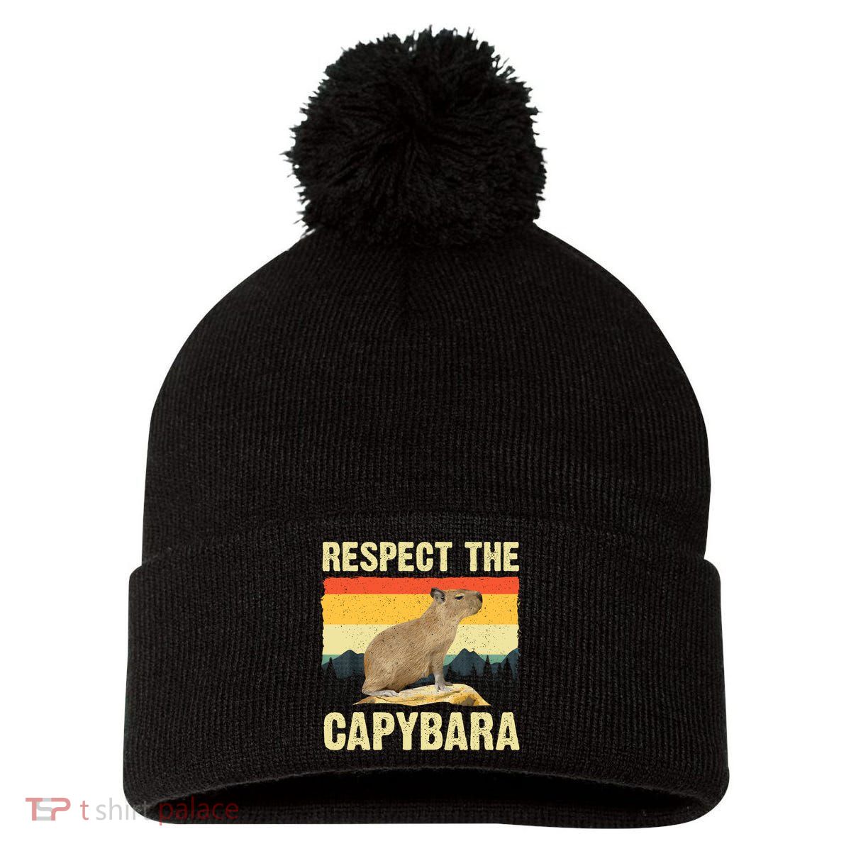 Capybara Art Rodent Animal Lover Capybara Pom Pom 12in Knit Beanie