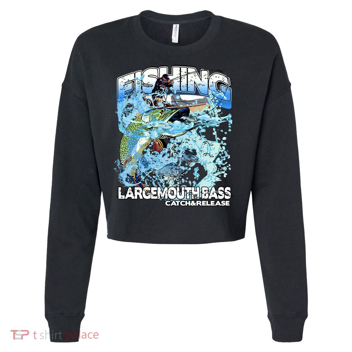 Catch And Release Largemouth Bass Fishing Cropped Pullover Crew