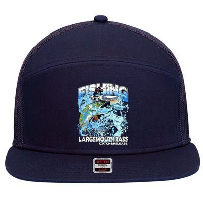 Catch And Release Largemouth Bass Fishing 7 Panel Mesh Trucker Snapback Hat