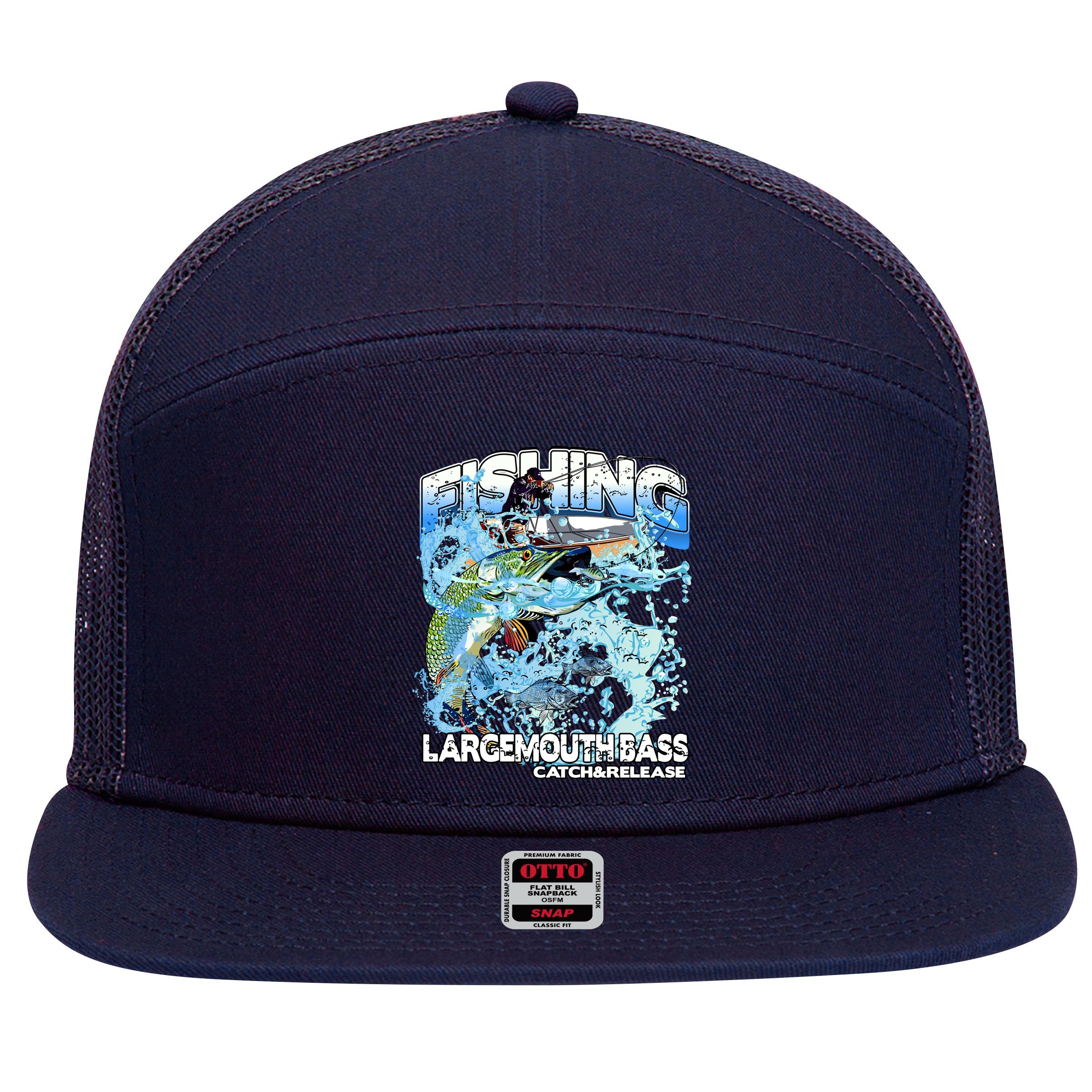 Catch And Release Largemouth Bass Fishing 7 Panel Mesh Trucker Snapback Hat