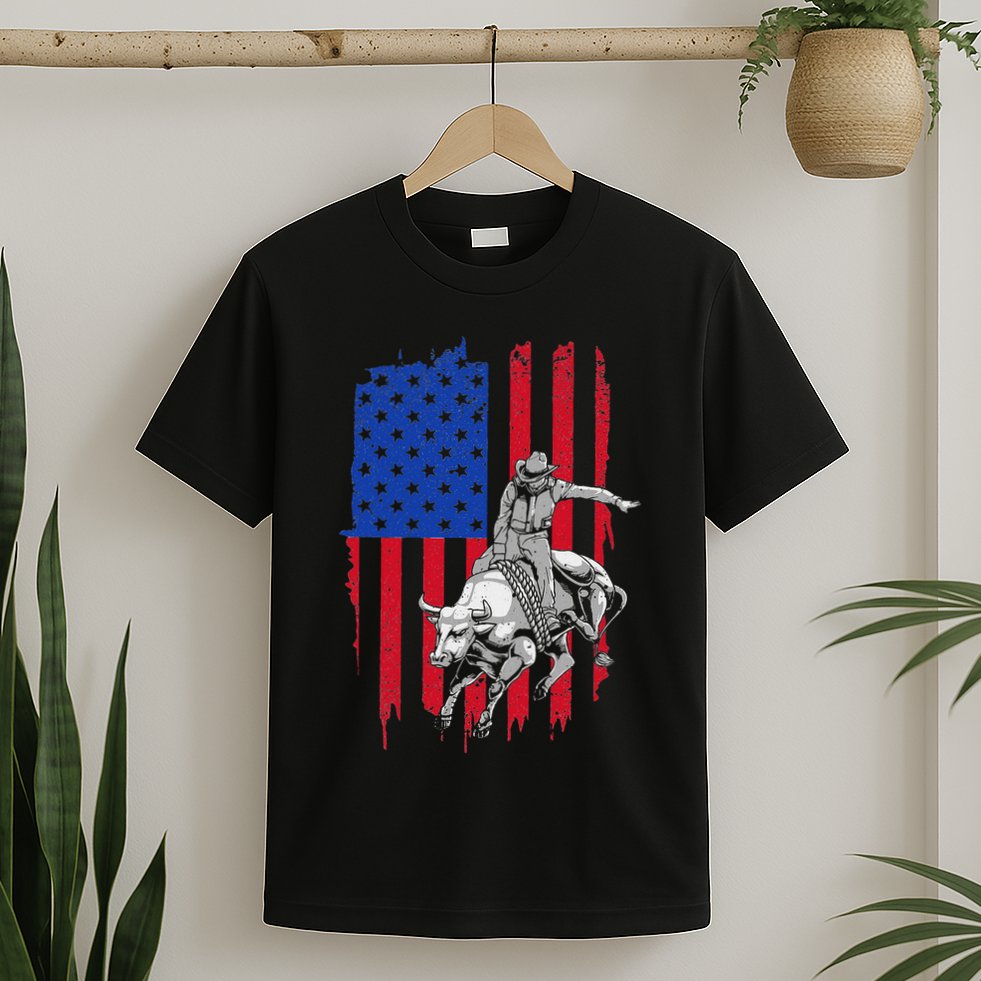 Cool American Rodeo Bull Rider Design Women T-Shirt