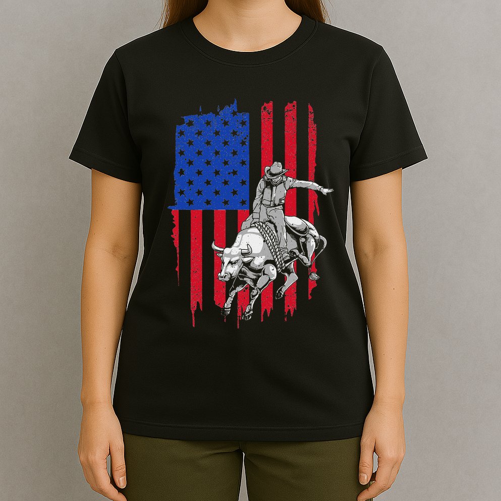 Cool American Rodeo Bull Rider Design Women T-Shirt