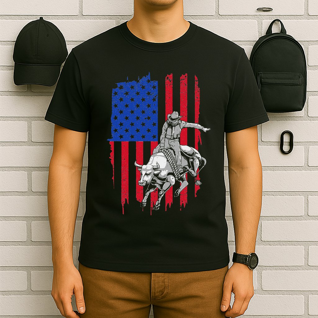 Cool American Rodeo Bull Rider Design Women T-Shirt