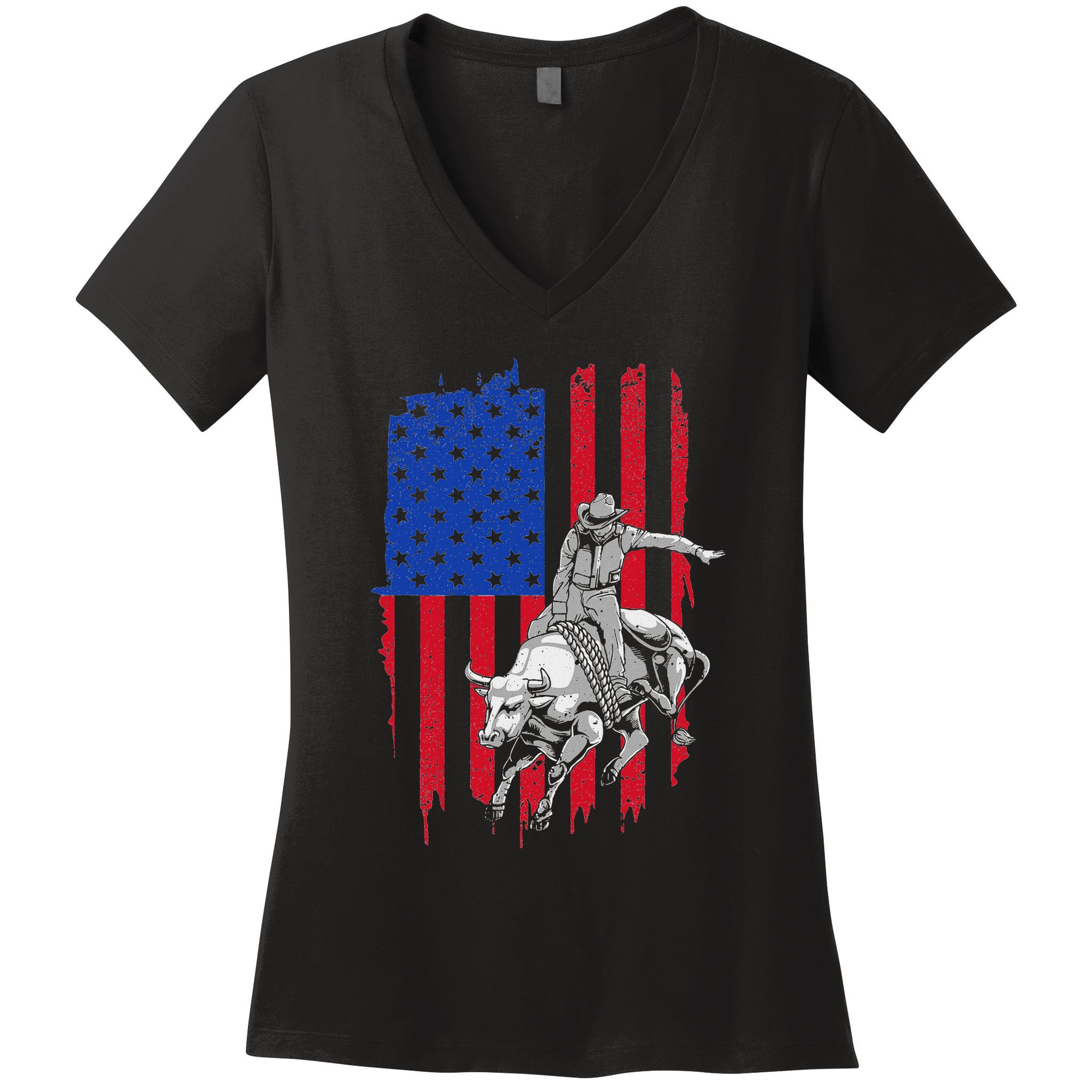 Cool American Rodeo Bull Rider Design Women Women's V-Neck T-Shirt