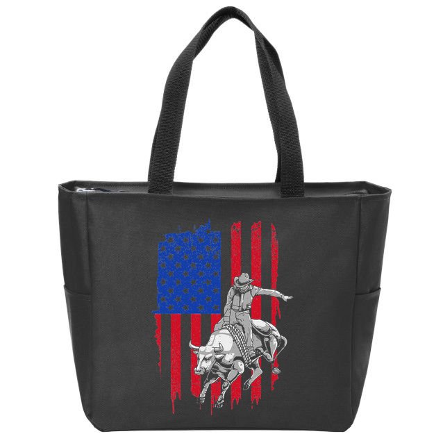 Cool American Rodeo Bull Rider Design Women Zip Tote Bag
