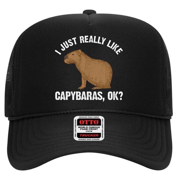 Capybara Art Rodent Capybara Lover High Crown Mesh Back Trucker Hat