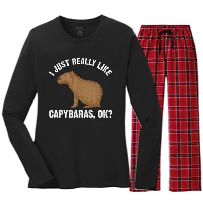 Capybara Art Rodent Capybara Lover Women's Long Sleeve Flannel Pajama Set 