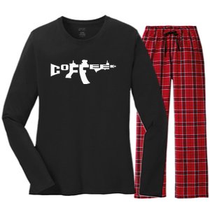 Coffee AR15 Rifle Gun Owner Women's Long Sleeve Flannel Pajama Set 