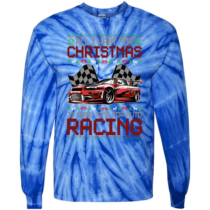 Christmas Auto Racing Funny Ugly Xmas Gift Tie-Dye Long Sleeve Shirt