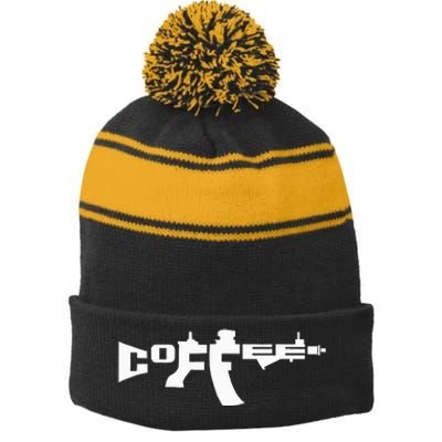 Coffee AR15 Rifle Gun Owner Stripe Pom Pom Beanie