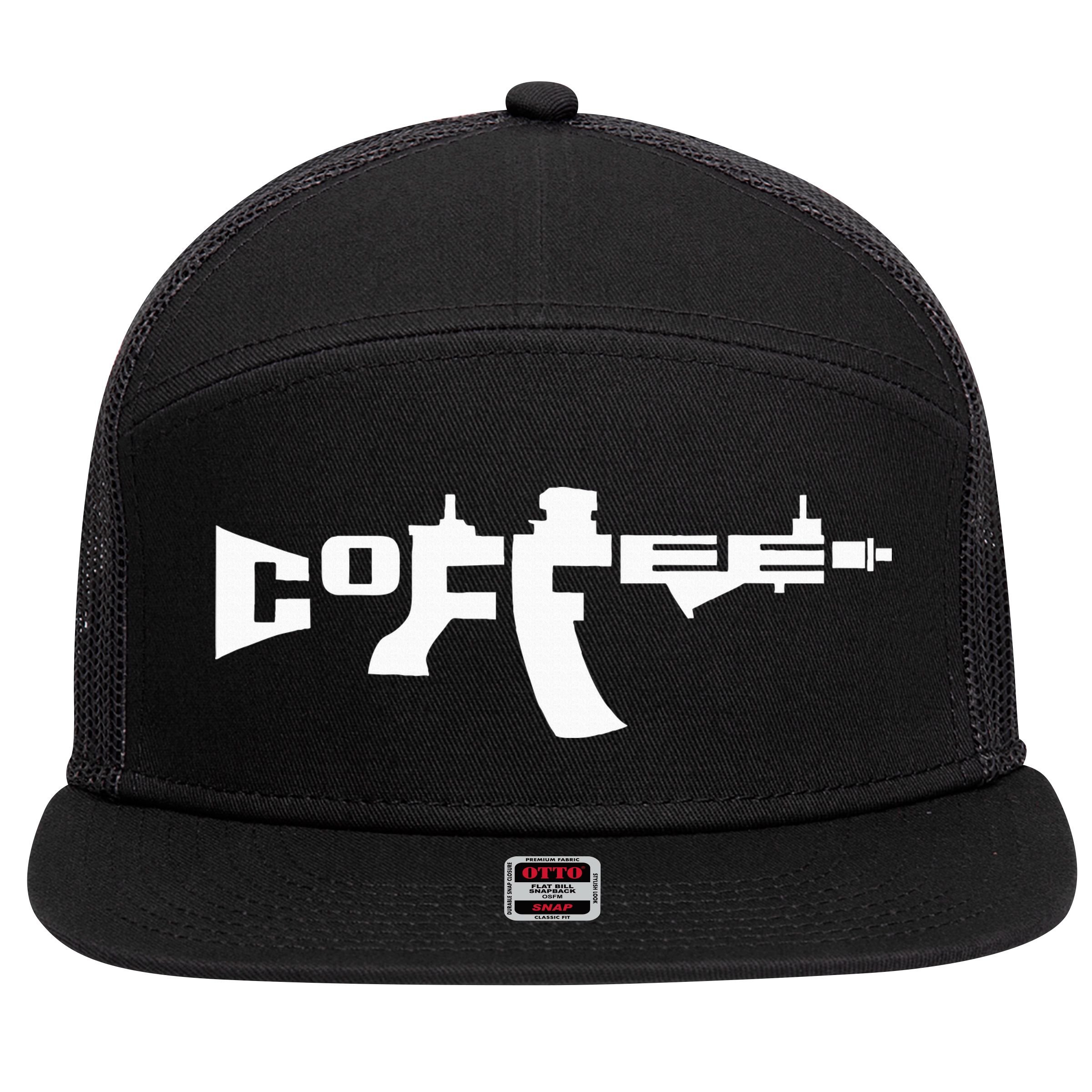 Coffee AR15 Rifle Gun Owner 7 Panel Mesh Trucker Snapback Hat