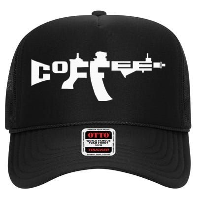 Coffee AR15 Rifle Gun Owner High Crown Mesh Back Trucker Hat